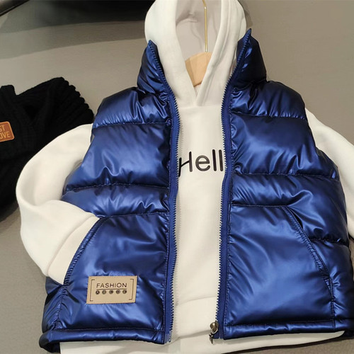 Children's Clothing  New Children's Down Cotton Vest Stand Collar Vest Baby External Wear Cotton Vest Thick Protection Washable Waistcoat