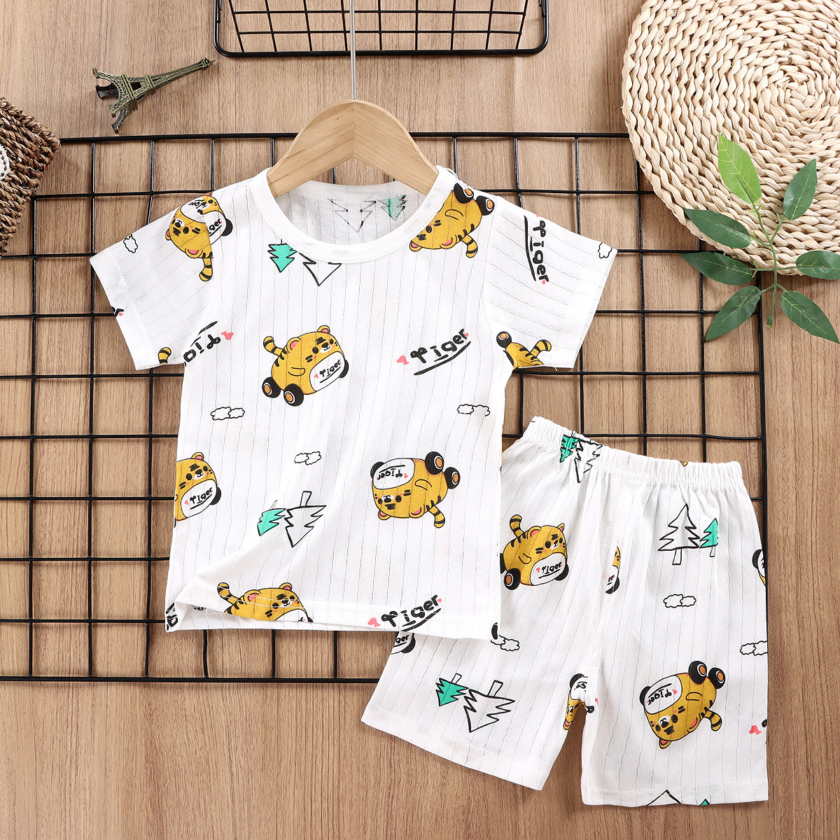 Traje de manga corta para niños de verano pijamas de algodón para Bebés Ropa de aire acondicionado de clase A ropa de verano para Niños y Niñas Ropa Para el hogar