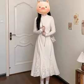绝美超好看优雅风针织连衣裙女春秋长袖收腰显瘦鱼尾内搭打底长裙