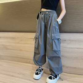 女童工装裤夏装2026洋气裤子中大童炸街阔腿裤儿童套装长裤休闲裤