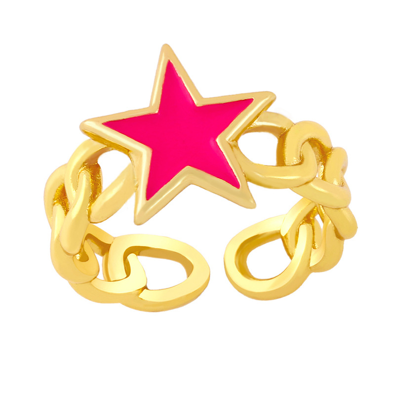 Wholesale Hollow Chain Five-pointed Star Copper Ring Nihaojewelry display picture 3