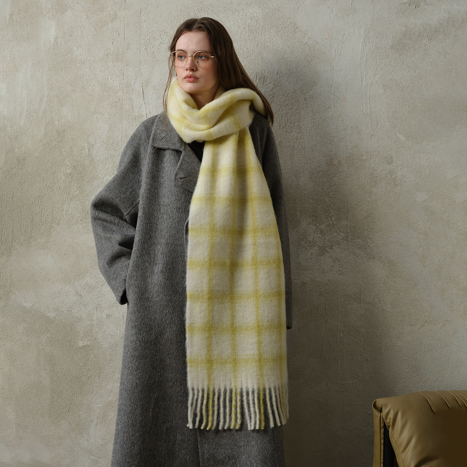 Wollkarierter Schal Damen Herbst und Winter Erhöhen Sie die weiche und einfache Atmosphäre Rosa karierter Schal Schal_voghion.com