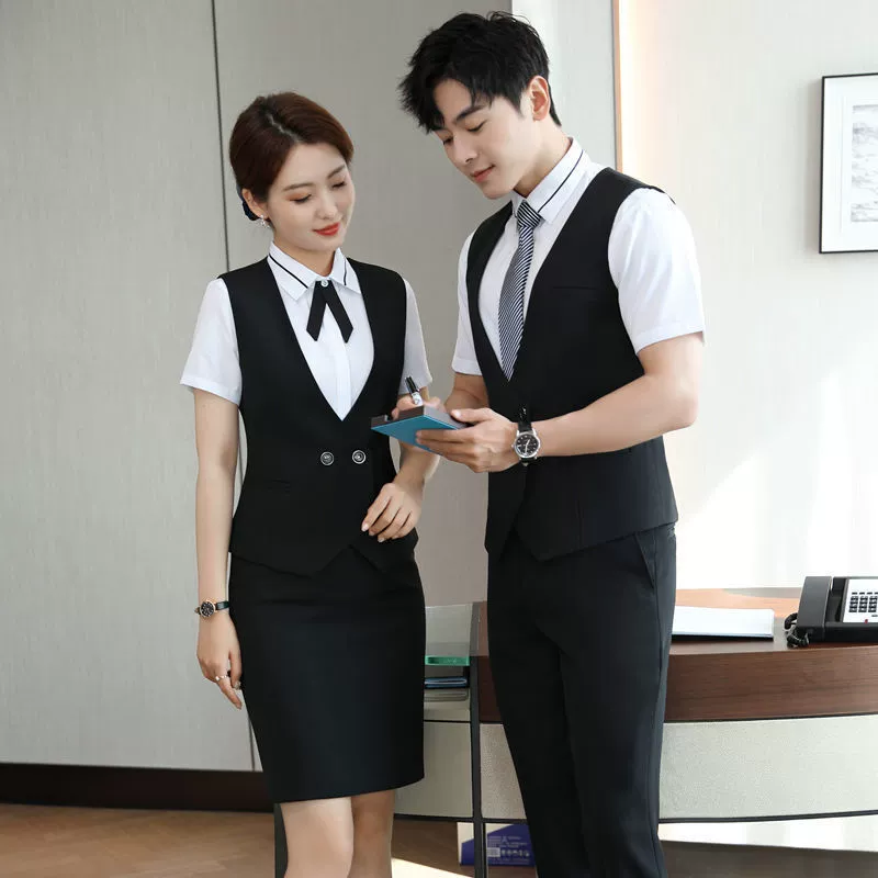 Черный жилет для мужчин и женщин с тем же летом 2023 новая профессиональная одежда