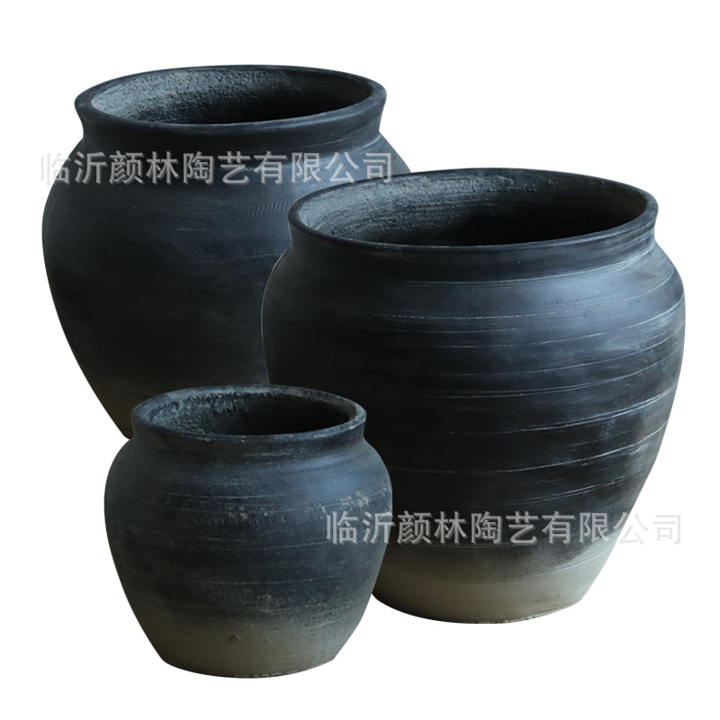 Gradiente maceta de cemento negro gran estómago retrógrado maceta de tequila azul sala de estar interior maceta de plantación simple