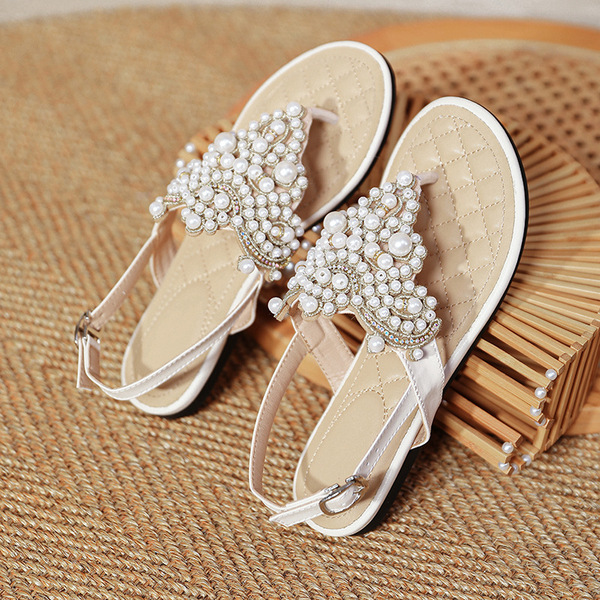 sandals with rhinestones flat open toe