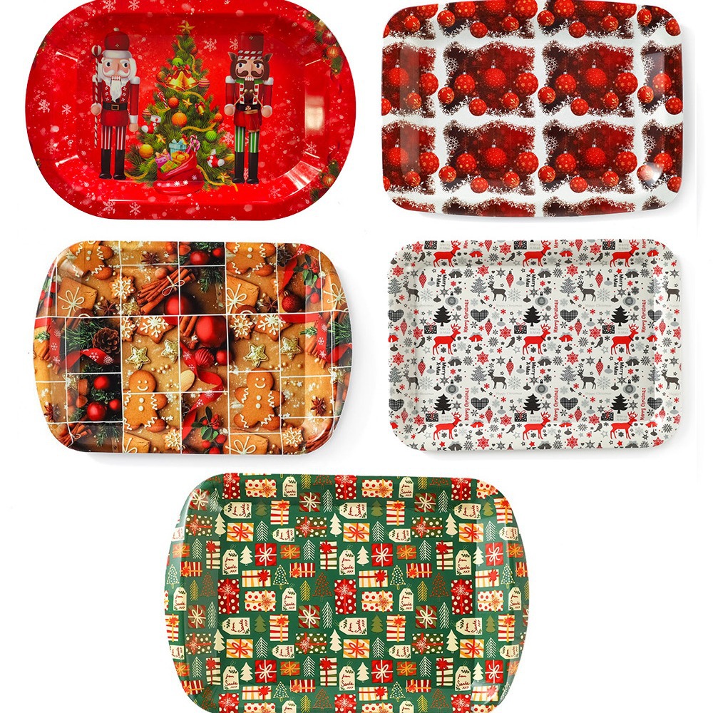 欧美热销圣诞可重复使用餐盘造型果盘节日餐具可爱点心碟子塑料盘
