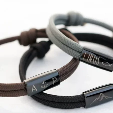 Cross-border Umbrella Rope Woven Bracelet Bracelet Bracelet Support Engraving Titanium Steel Bracelet Family Holiday Gift for Men and Women