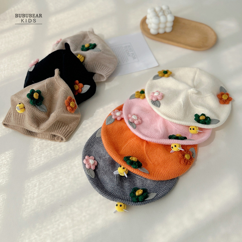 Sombrero de bebé de caída de punto Boina de caída de caída de invierno Sombrero de lana de niñas de moda calabaza pintor sombrero de niña