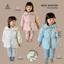 维木童装女童家居服套装冬季保暖宝宝服装儿童睡衣冬加厚三层夹棉