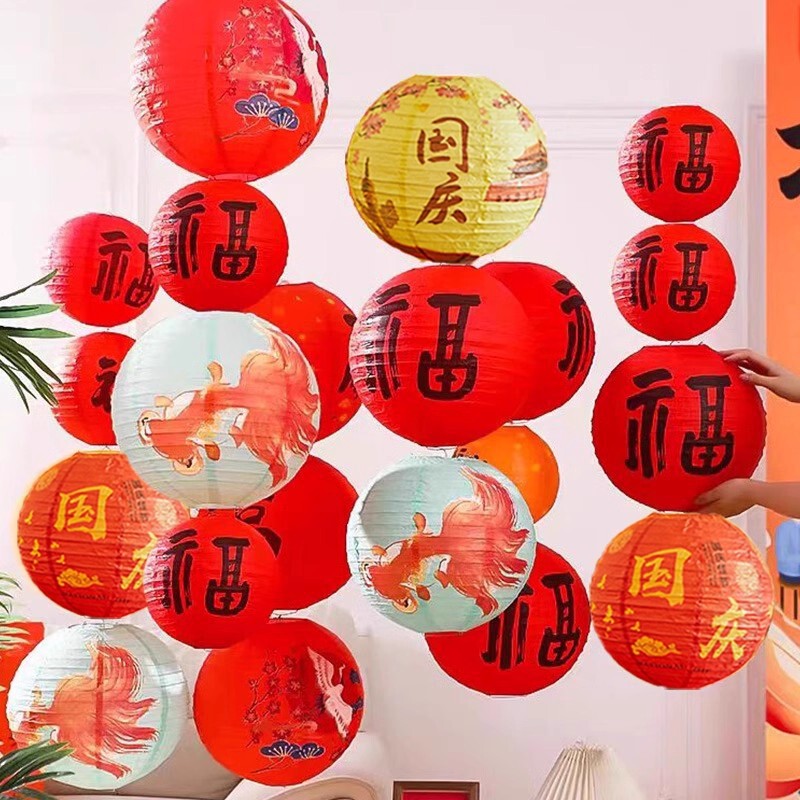春节元旦元宵新年古风灯笼立柱宫灯挂串酒店商场摆件场景布置装饰|undefined