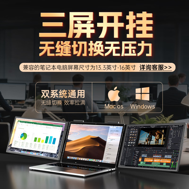 14inch Dual-screen portable monitor, wireless screen projection, laptop expansion screen, multi-screen for stock trading, foldable external auxiliary screen