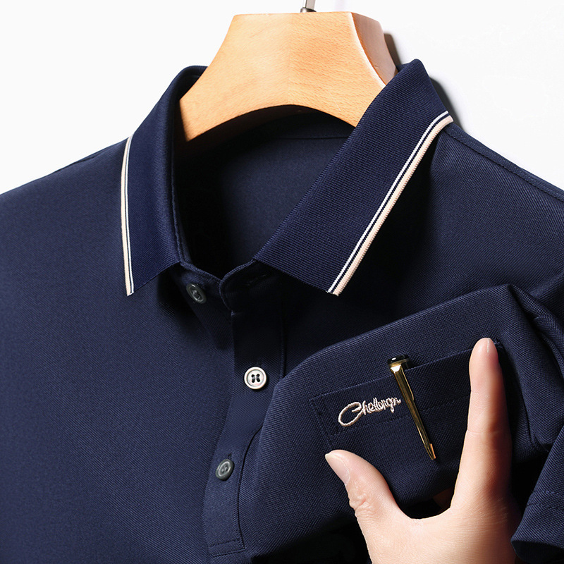 Men's Young and Middle-aged Summer Lapel Pocket Embroidered Short-sleeved Business Casual Fashion Simple T-shirt Dad Top Men's Young and Middle-aged Summer Lapel Pocket Embroidered Short-sleeved Business Casual Fashion Simple T-shirt Dad Top