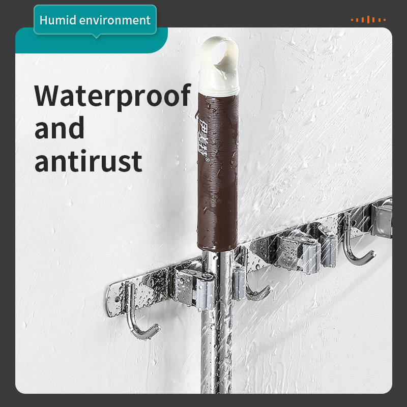 Movable swivel broom holder, no drilling required, stainless steel broom hook wall-mounted broom clip broom holder clip bracket