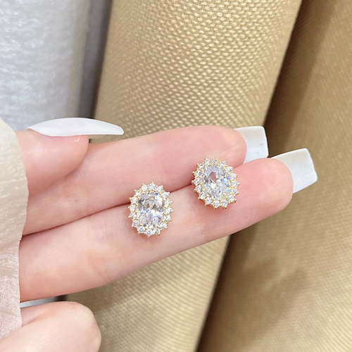 S925 silver needle pigeon egg gentle temperament light luxury zircon earrings niche design earrings women's high-end earrings