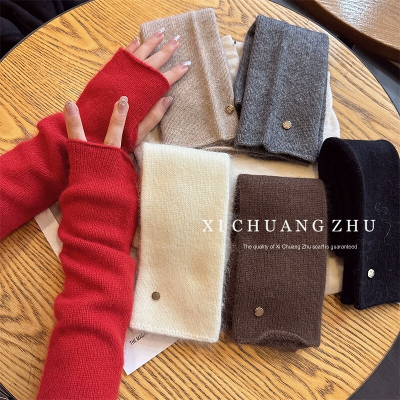Raccoon Velvet Fashionable Small Items Pile Sleeves Elastic Wool Knitted Warm Arm Sleeves Pure Color Versatile Gloves for Women