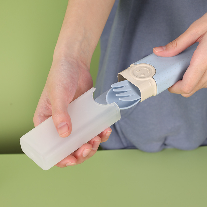 Nuevo cuchillo de paja de trigo, tenedor y cuchara traje estudiante de oficina portátil vajilla de tres piezas de viaje traje al aire libre