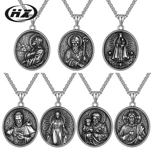 Amazon AliExpress supply titanium steel foreign trade Europe and the United States Jesus Virgin pendant men's stainless steel necklace wholesale