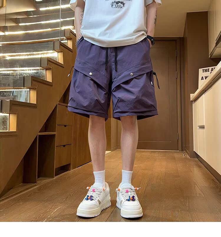 Men's Summer Cargo Shorts Trendy High Street Style Large Pockets Sporty High End Casual Five Point Pants_viptrois.com