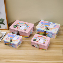 可爱卡通斑纹羊小黑鱼收纳盒儿童零钱证件带锁收纳盒子小黄鸭铁盒