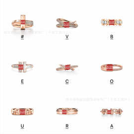 V金T家马蹄扣戒指女CNC精工高端十六石轻奢时尚绳结线圈镂空指环