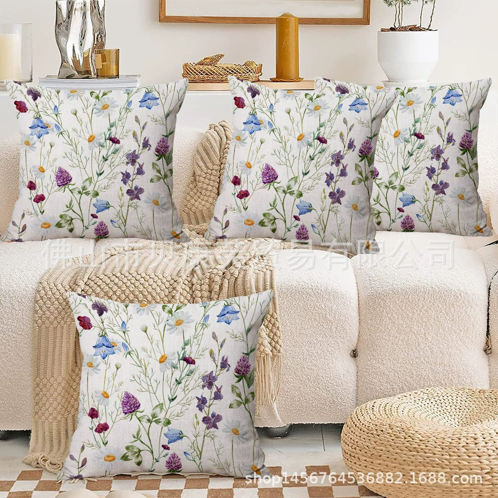 Популярный набор из 4 предметов для трансграничной электронной коммерции: льняные наволочки с принтом для дома, улицы и дома, без наполнителя.