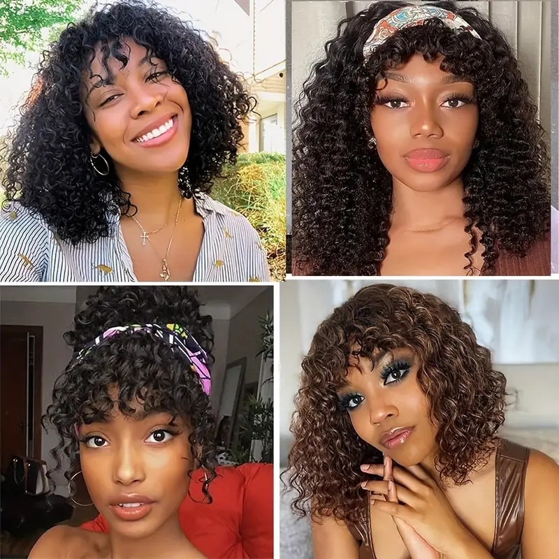 European American Short Curly Synthetic Wig With Front Lace Design High Temperature Silk Full Head Wig For Daily Use_voghion.com