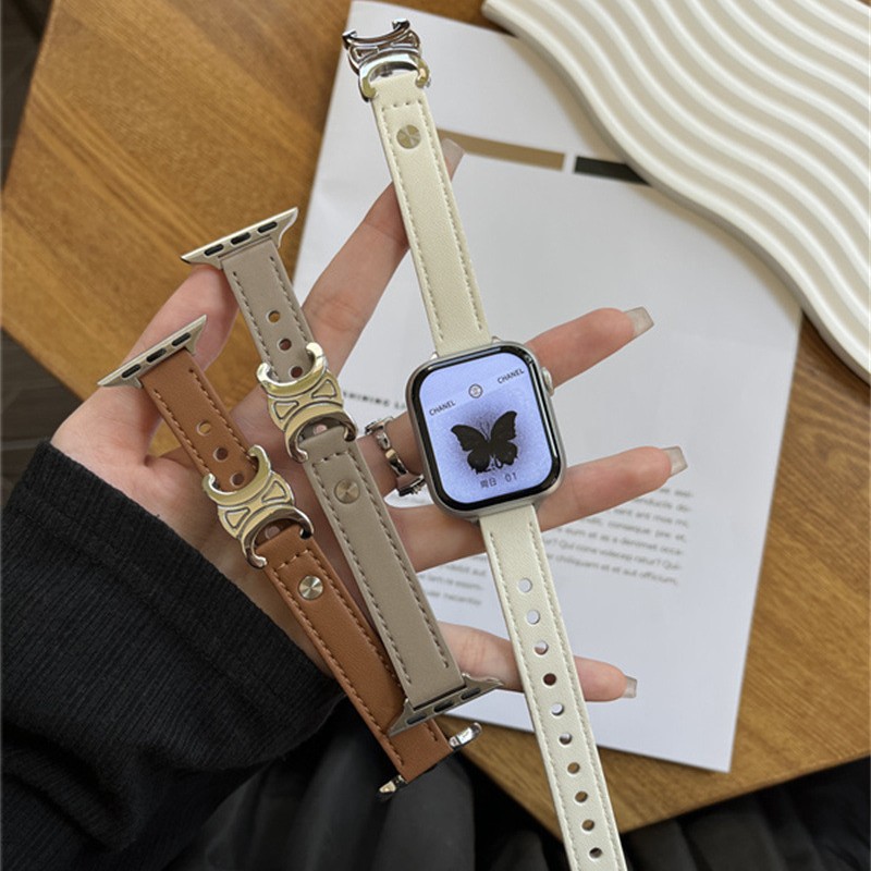 For Apple Watch Strap s10 Generation Apple Women's iwatch9 Genuine Leather se Arc de Triomphe 876 Autumn and Winter Leather