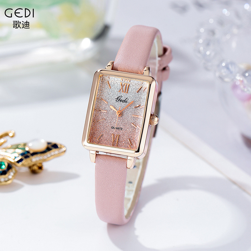 Goldie Ladies Fashion Niche Light Luxury Creative Gradient Small Square Plate Student Belt Quartz Watch