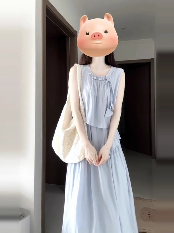 巨好看小个子蓝色连衣裙女夏季2025新款海边度假穿搭无袖背心长裙|undefined