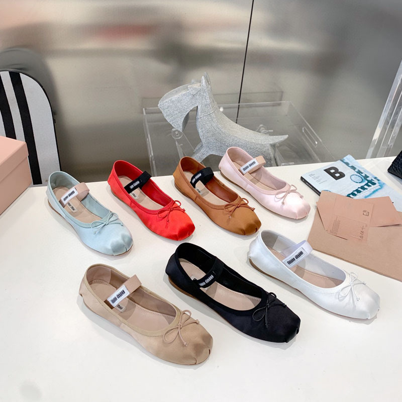 Miu 여성용 핑크 발레 슈즈, 프렌치 플랫 슈즈 22 초가을 신작 메리 제인 플랫 슈즈