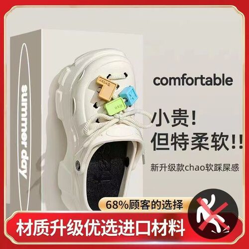 Chic New Holeshoes for Women, Summer Outerwear, Cute Cartoon Style, Anti-Slip, Anti-Odor, Soft, Thick-Soled Slides with Holes