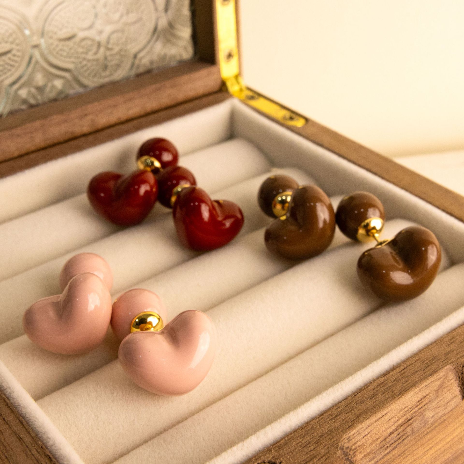 7g Weight 925 Sterling Silver Ear Needle Material 1 Pair Classic Style Heart Shape Enamel Arylic Copper Alloy Ear Studs