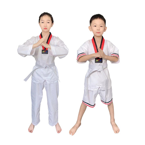 Wholesale Spring and Summer Taekwondo Uniform Training Clothes for Children and Adults, Long-Sleeved and Short-Sleeved, Pure Cotton, Unisex Taekwondo Apparel