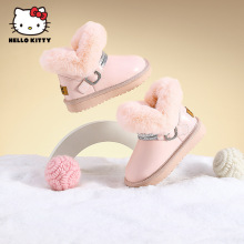 正品HelloKitty女童靴子厚底防滑冬季新款高帮儿童时尚雪地靴绒毛