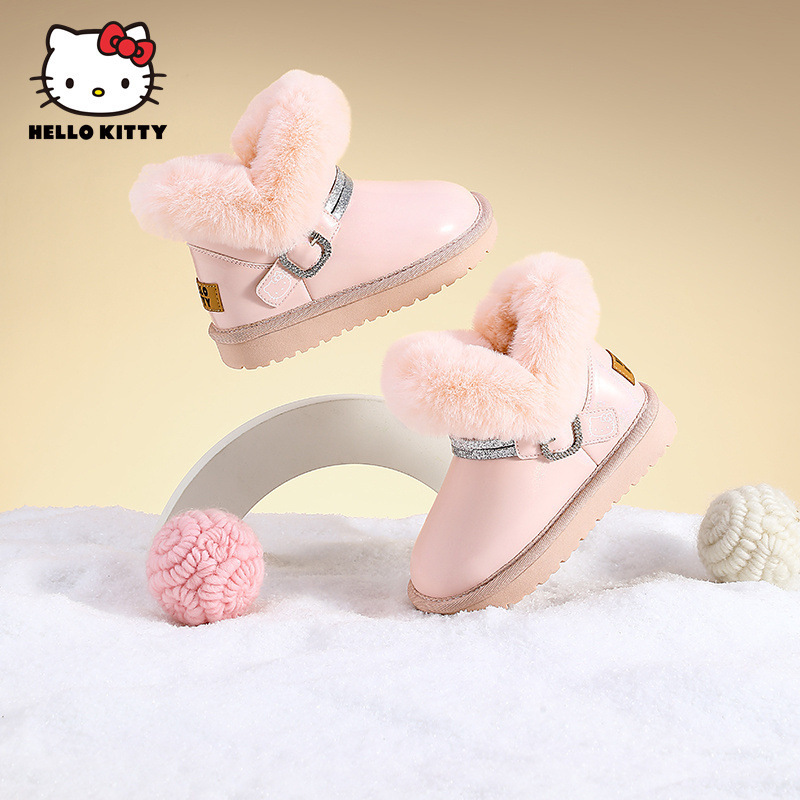 正品HelloKitty女童靴子厚底防滑冬季新款高帮儿童时尚雪地靴绒毛