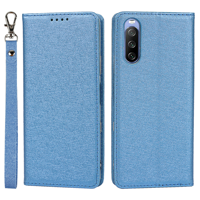 For Sony Xperia 10 III Phone Case Xperia 5 III Protective Case Lanyard Silk Pattern Leather Case