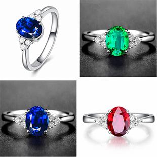 European and American Hot-Selling Oval Ruby Ring Four-Claw Sapphire Multi-Color Treasure Live Breath High-End Women's Ring