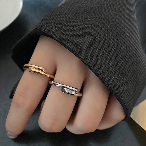 New Style Cold Wind Asymmetric Open Ring for Girls, Creative Overlapping Minority Design, Korean Version Ring
