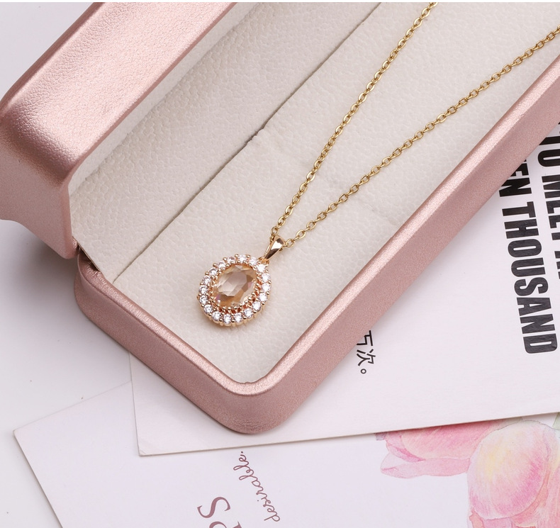 O-shaped chain Chain Type 1 Piece Quantity Daily Occasion Vintage Style Classic Style Oval Glass Alloy O-shaped Chain Pendant Necklaces Wholesale