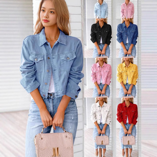 Cross-border European and American Women's Foreign Trade New Amazon AliExpress Denim Coat Women's Slim Jacket Long Sleeve Top