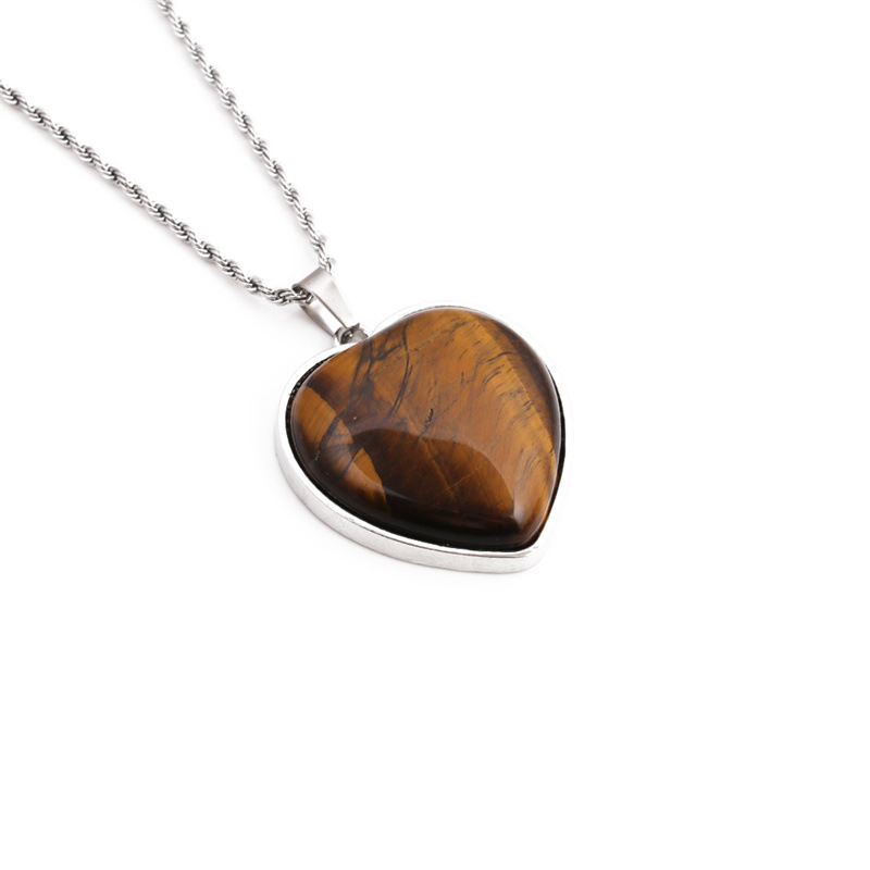 tiger eye stone heart shape pendant fashion necklace wholesale jewelry Nihaojewelry