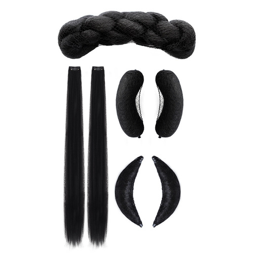 Hanfu wig, ancient costume headdress, women's hair pad, croissant, exposed bun, twist full head set