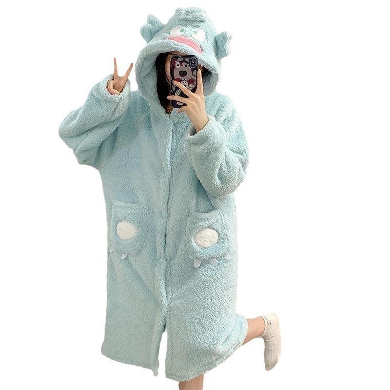 特価!! 醜い魚のパジャマの女性は秋冬にサンゴのベルベットのパジャマを厚くしてかわいい少女フランネルの家の服を着ている|undefined