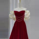 Velvet toast dress bride 2024 New Spring Wine Red Wedding small people can wear engagement dress at ordinary times