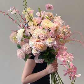 粉红色仿真花婚庆婚礼堂粉红色系背景路引插花装饰假绢花批发厂家