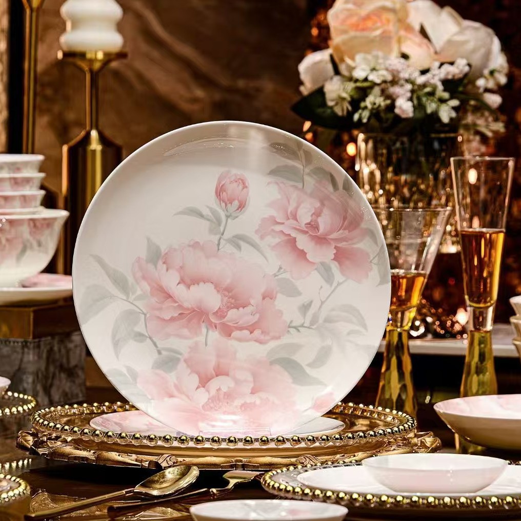 Conjunto de platos de porcelana de hueso, platos caseros, platos de cerámica de color medio esmaltados, platos de cerámica de color medio, nuevos platos chinos