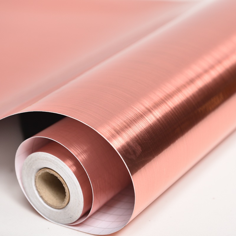 Rose Gold Brushed Metal Self-Adhesive Wallpaper Elevator Renovation Photography Wedding Instant Stickers Reflective Adhesive