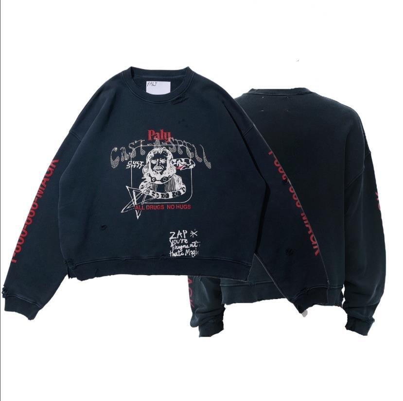 Trendiges, lässiges Sweatshirt aus Frottee mit Used-Look und Rundhalsausschnitt, Unisex-Stil_voghion.com