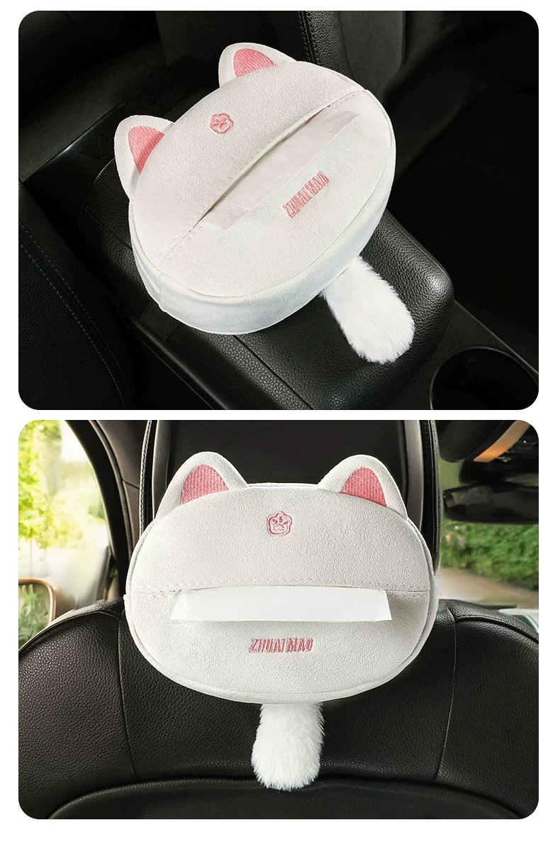 Car Tissue Box Car Cartoon Decorative Tissue Box Creative Cute Car Seat Back Hanging Armrest Box Tissue Box