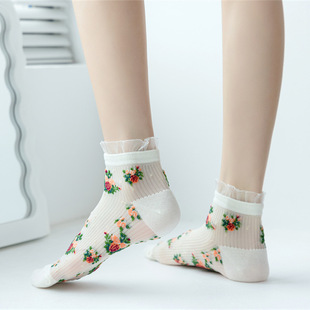Zhuji New Women's Boat Socks Spring and Summer Cas Thin Breathable Short Socks Japanese Lace Small Floral Boat Socks